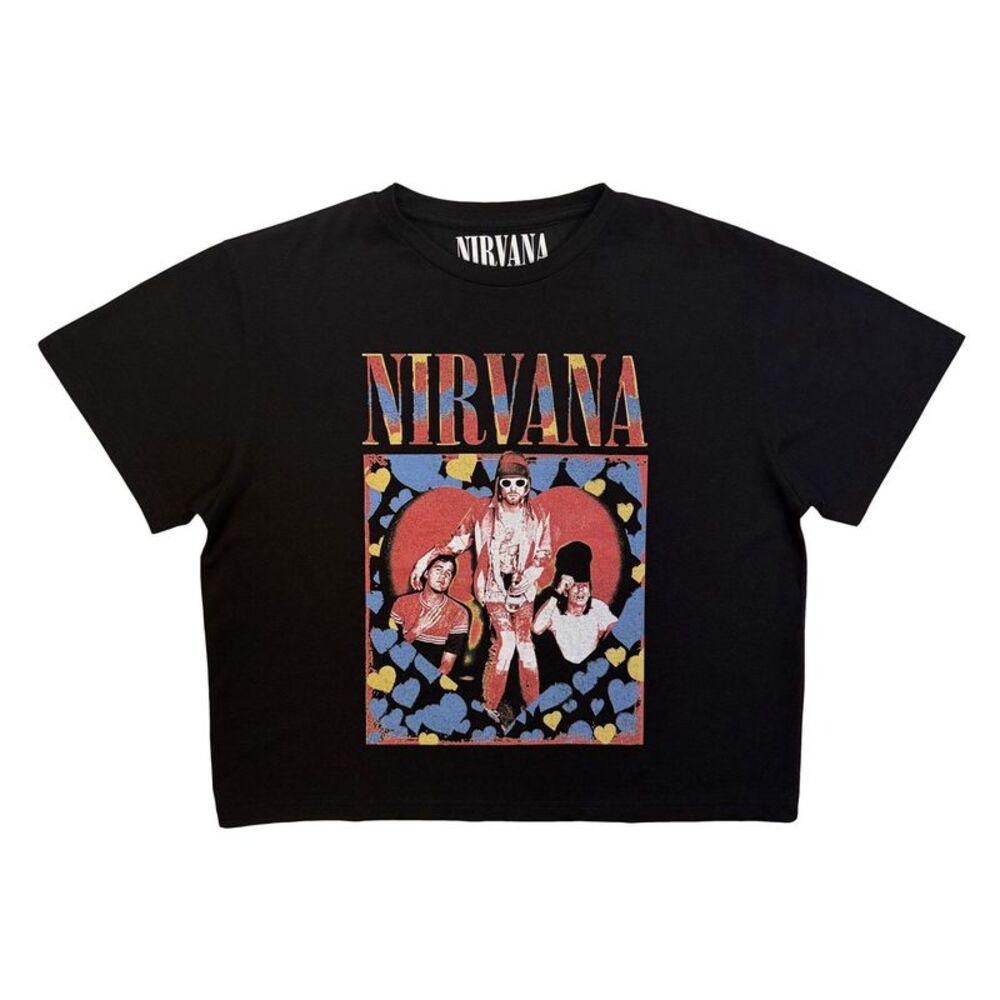 Nirvana Womens/Ladies Heart Crop T-Shirt / Black